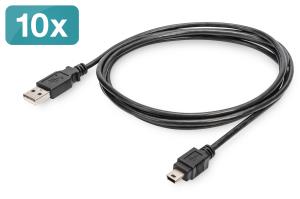 USB 2.0 connection cable, type A - mini B (5pin) M/M, 1.8m, black 10pk