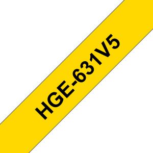 Tape 12mm High Grade Labelling Black On Yellow 8m 5 Pack (hg631v5)