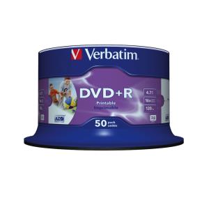 DVD+r Media 4.7GB 16x White Inkjet Printable 50-pk With Spindle