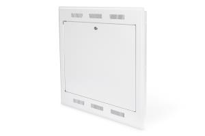 Flush mount wall mounting cabinet, tilt-out 778x628x127 mm, 2U rack space version, color grey (RAL 7035)