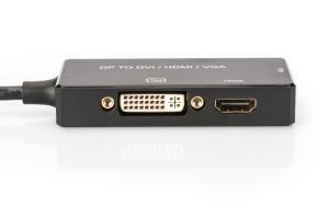 DisplayPort converter cable, DP - HDMI+DVI+VGA M-F/F/F, 20cm 3 in 1 Multi-Media cable, CE, black