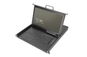 Modularized HD LCD TFT console with 1 port KVM. RAL 9005 black - US keyboard